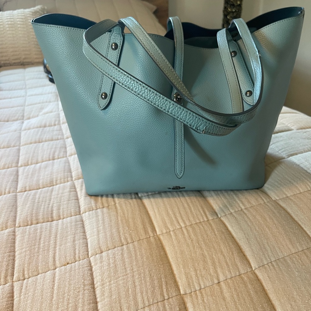 Coach Pebbled Leather Tote in Light Blue